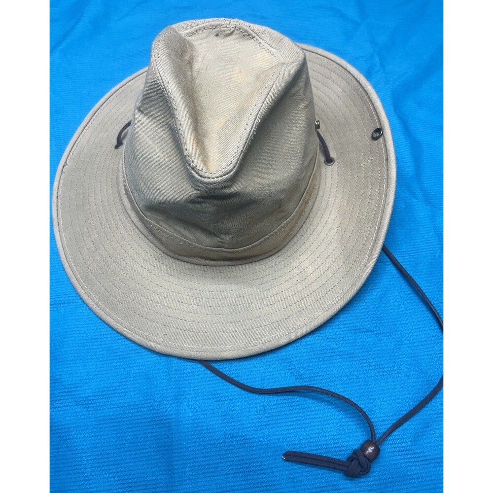 Vintage Henschel Hatquarters USA Breezer Safari Hat Canvas Tan Beige Medium Cord